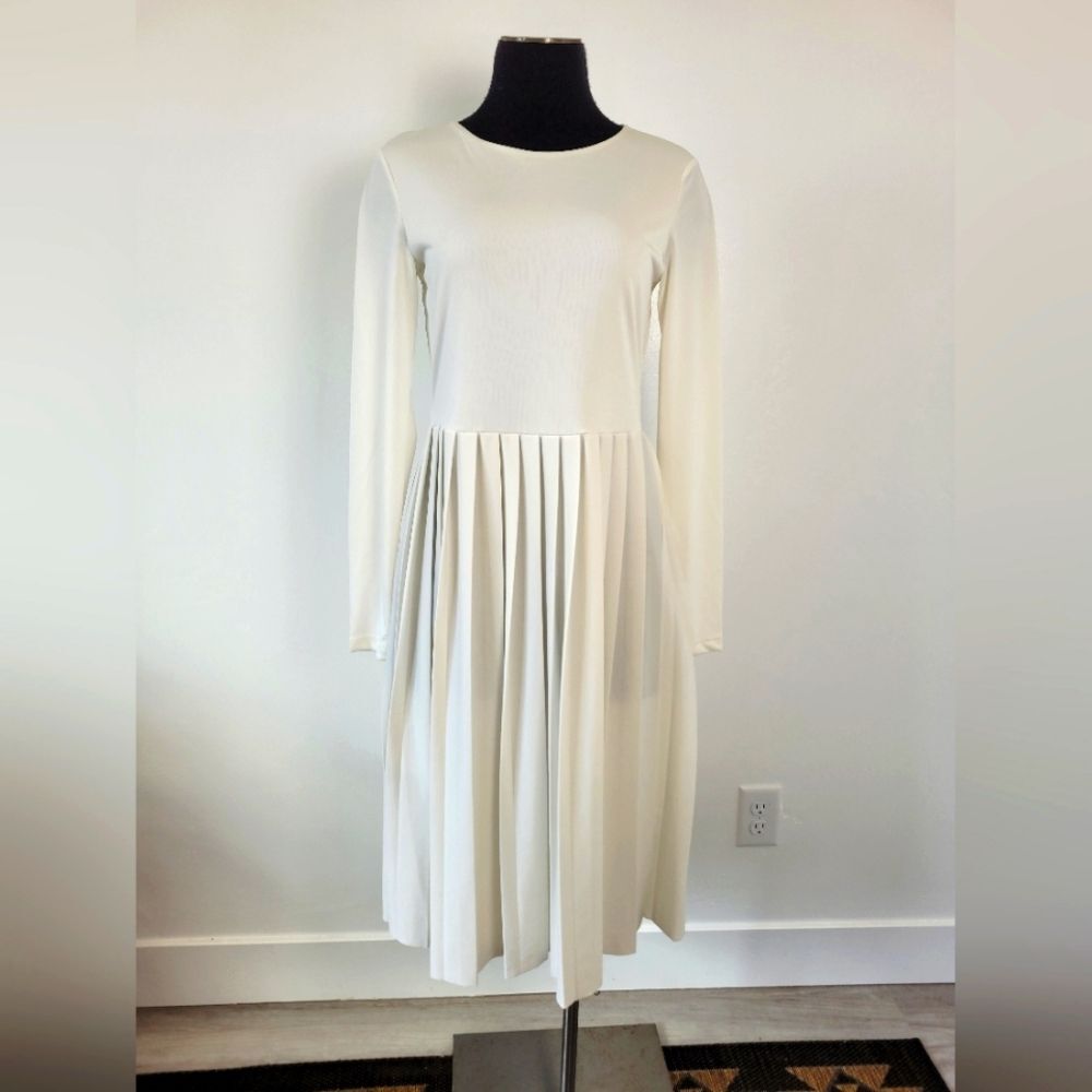 NEW Na-kd Cream Ivory Pleated Midi Dress Preppy Retro Tennis Royalty Old Money M